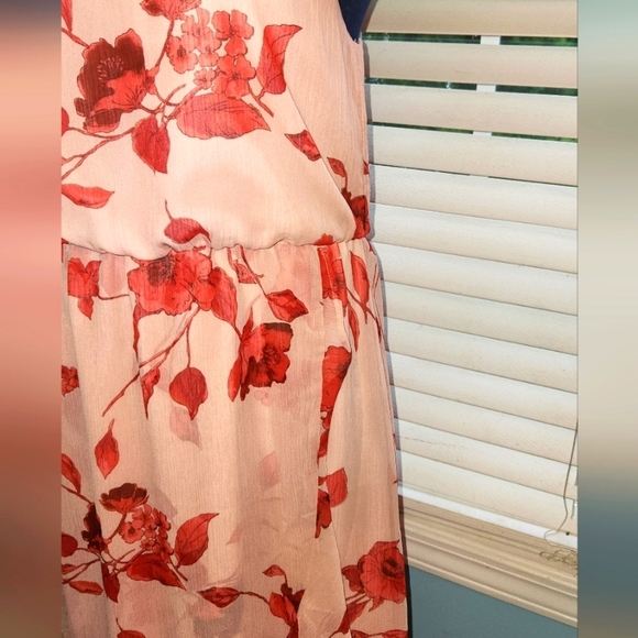 Lush Small Pink Red Floral Ruffle Faux Wrap Dress - Picture 4 of 7